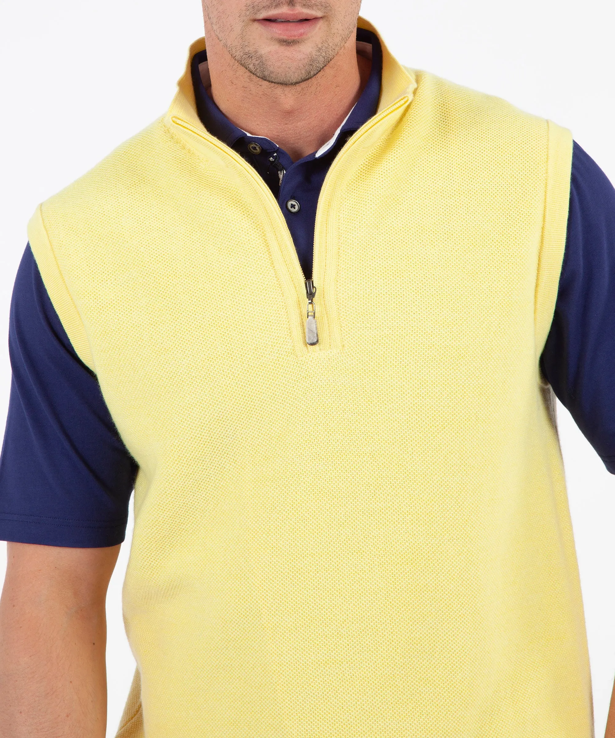 Signature Merino Tuck-Stitch Quarter-Zip Lined Wind Sweater Vest