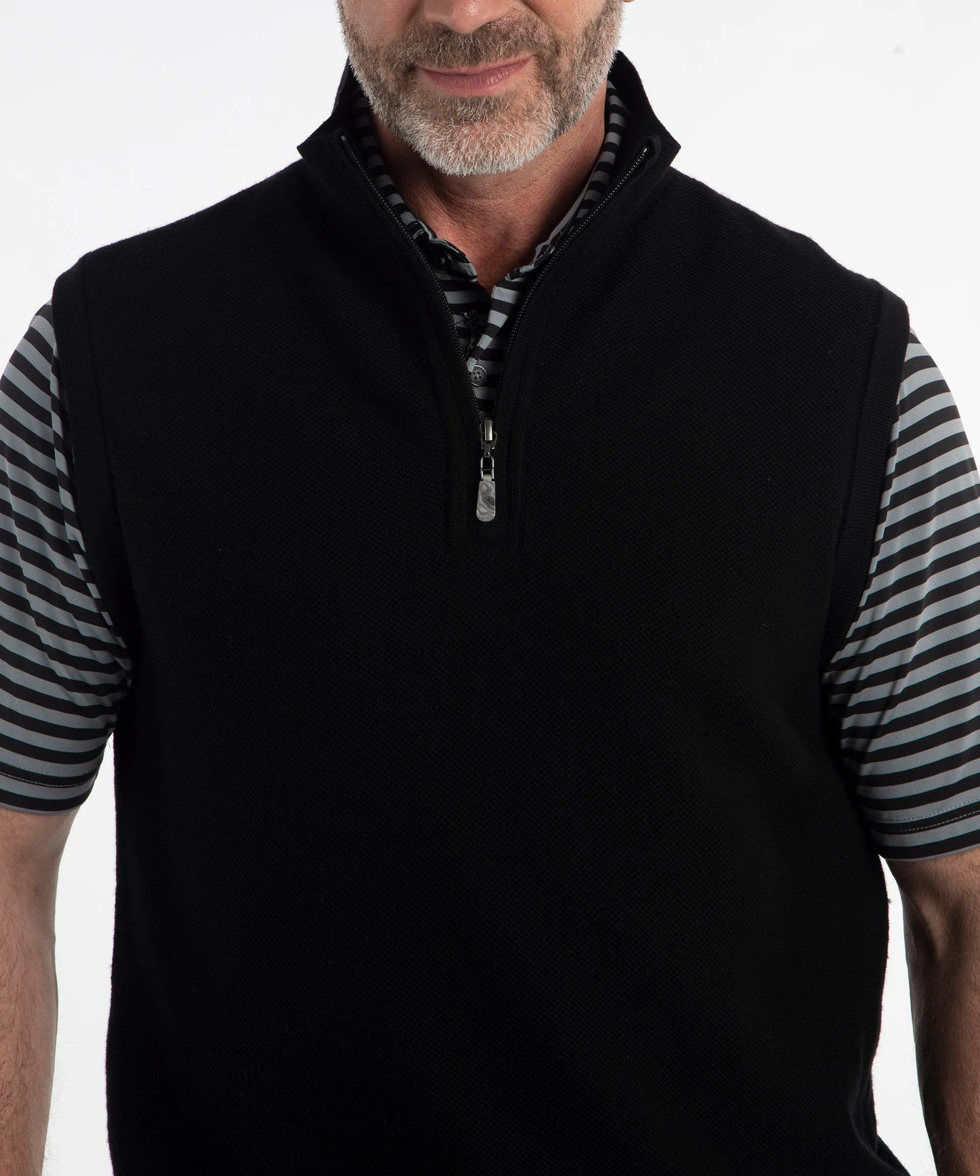 Signature Merino Tuck-Stitch Quarter-Zip Lined Wind Sweater Vest