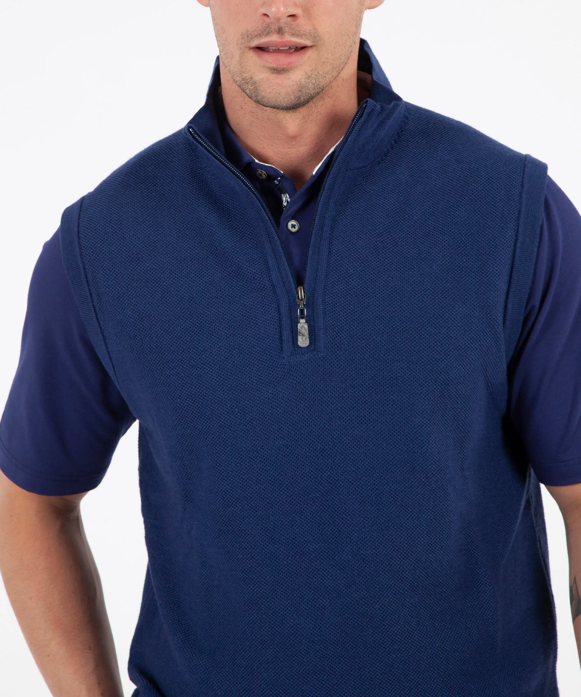 Signature Merino Tuck-Stitch Quarter-Zip Lined Wind Sweater Vest