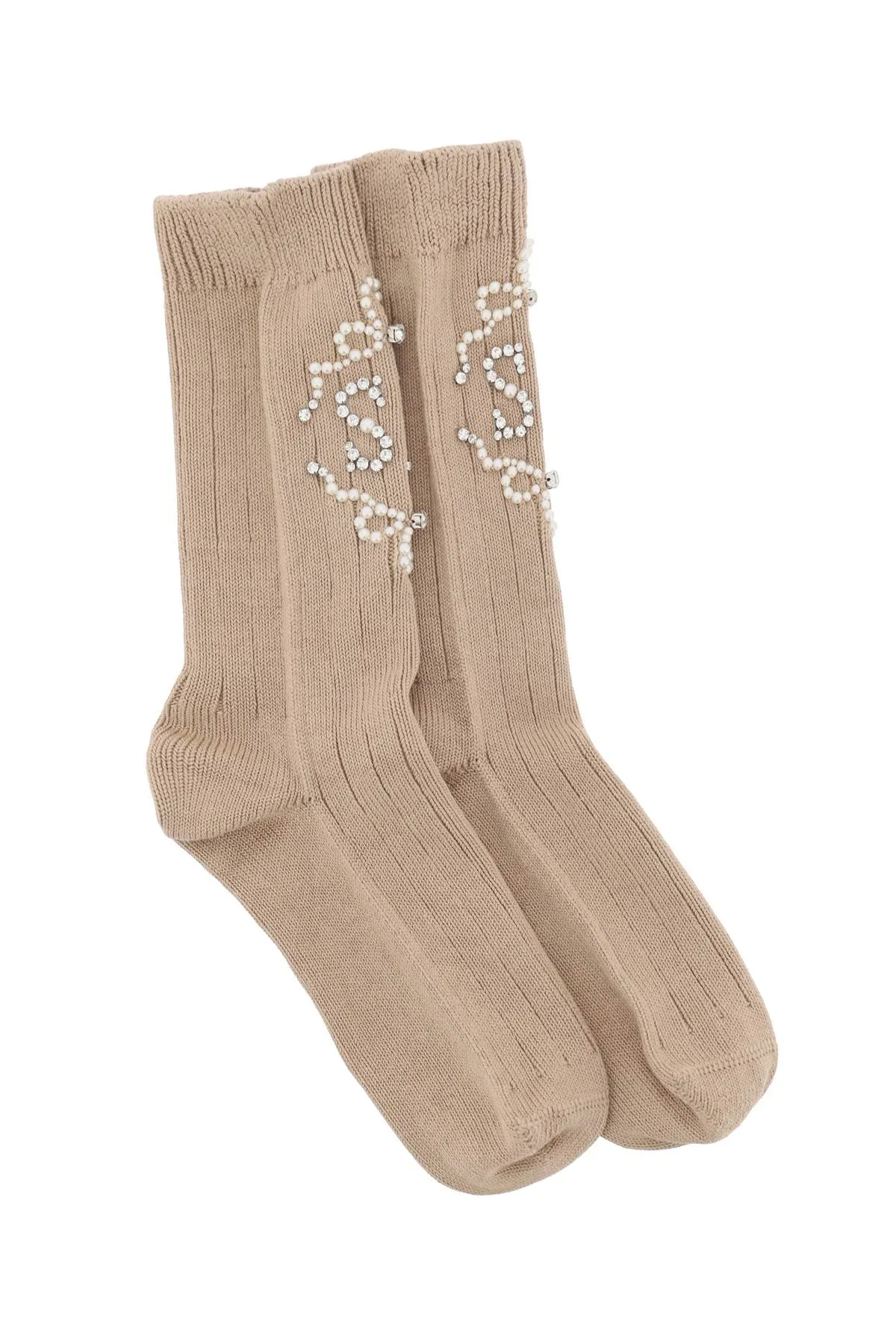 Simone rocha sr socks with pearls and crystals SOCK43ATB 0634 CAMEL PEARL CRYSTAL