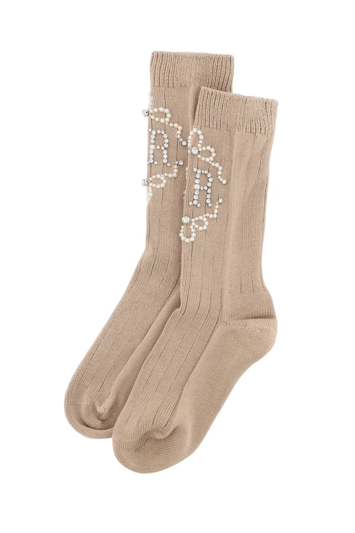 Simone rocha sr socks with pearls and crystals SOCK43ATB 0634 CAMEL PEARL CRYSTAL