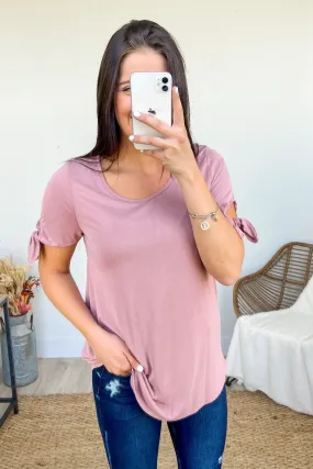 Solid Tie Sleeve Top- Mauve