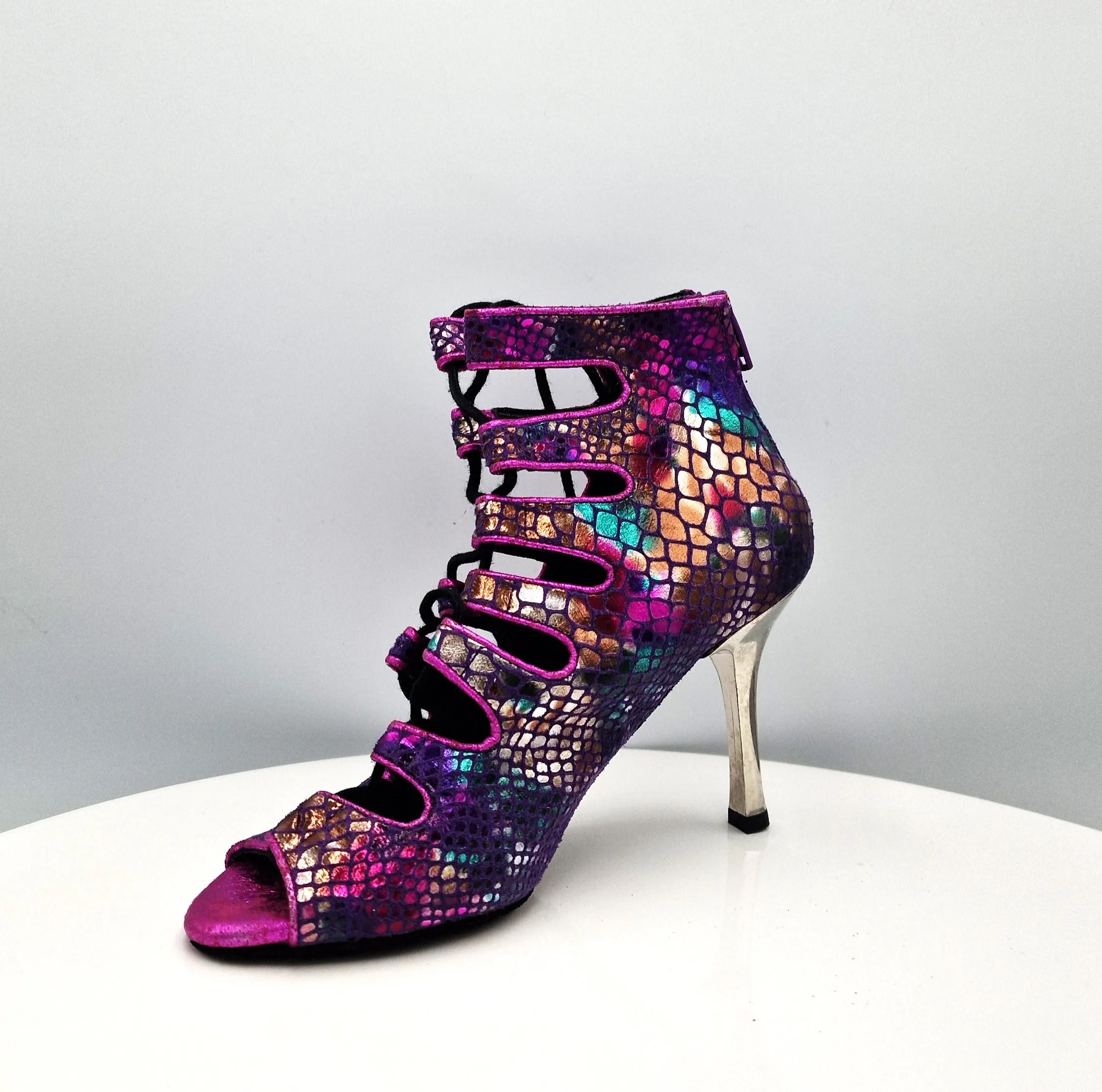 Spica Snake Violet Wide Heel 7.5cm