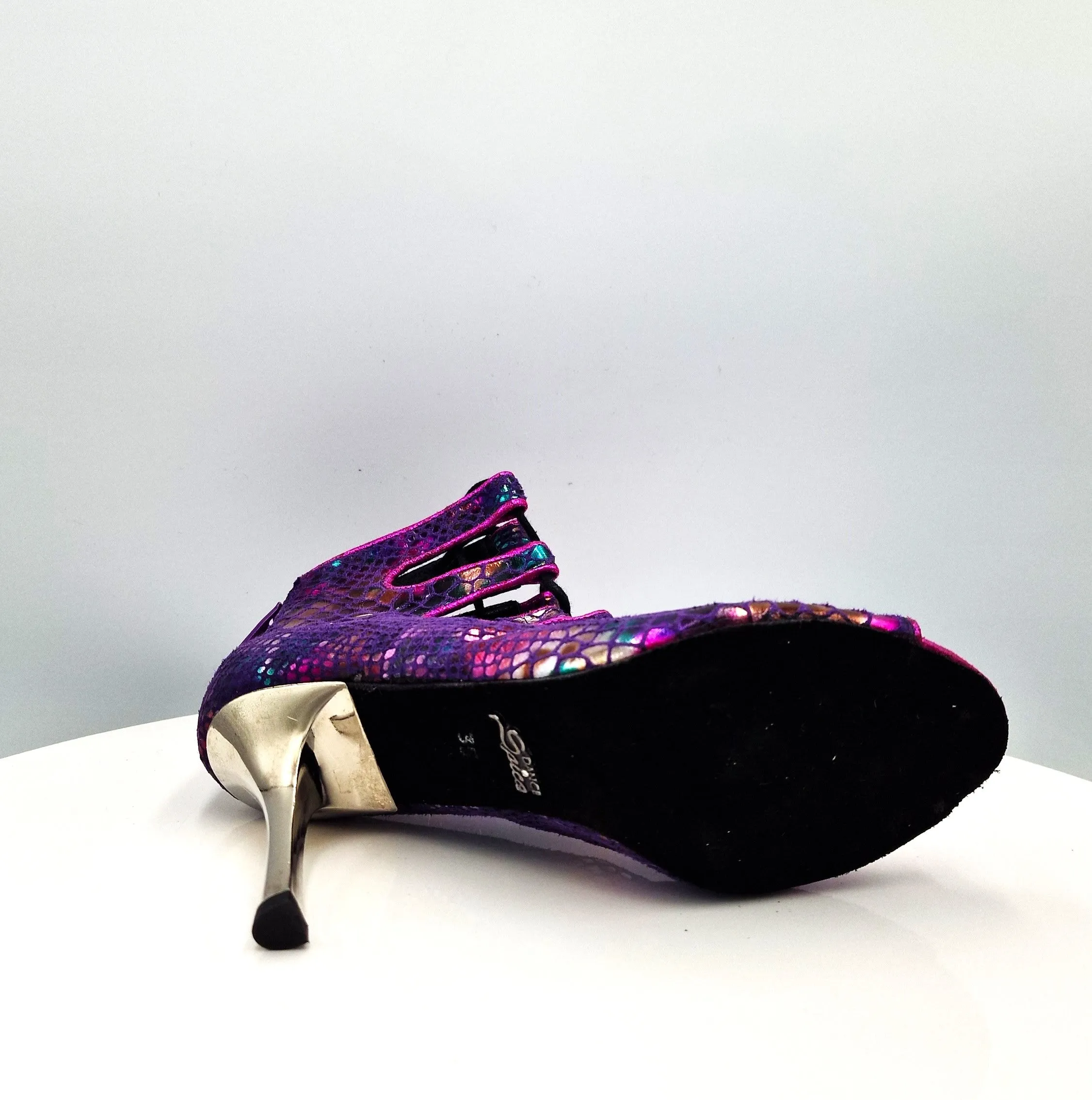 Spica Snake Violet Wide Heel 7.5cm