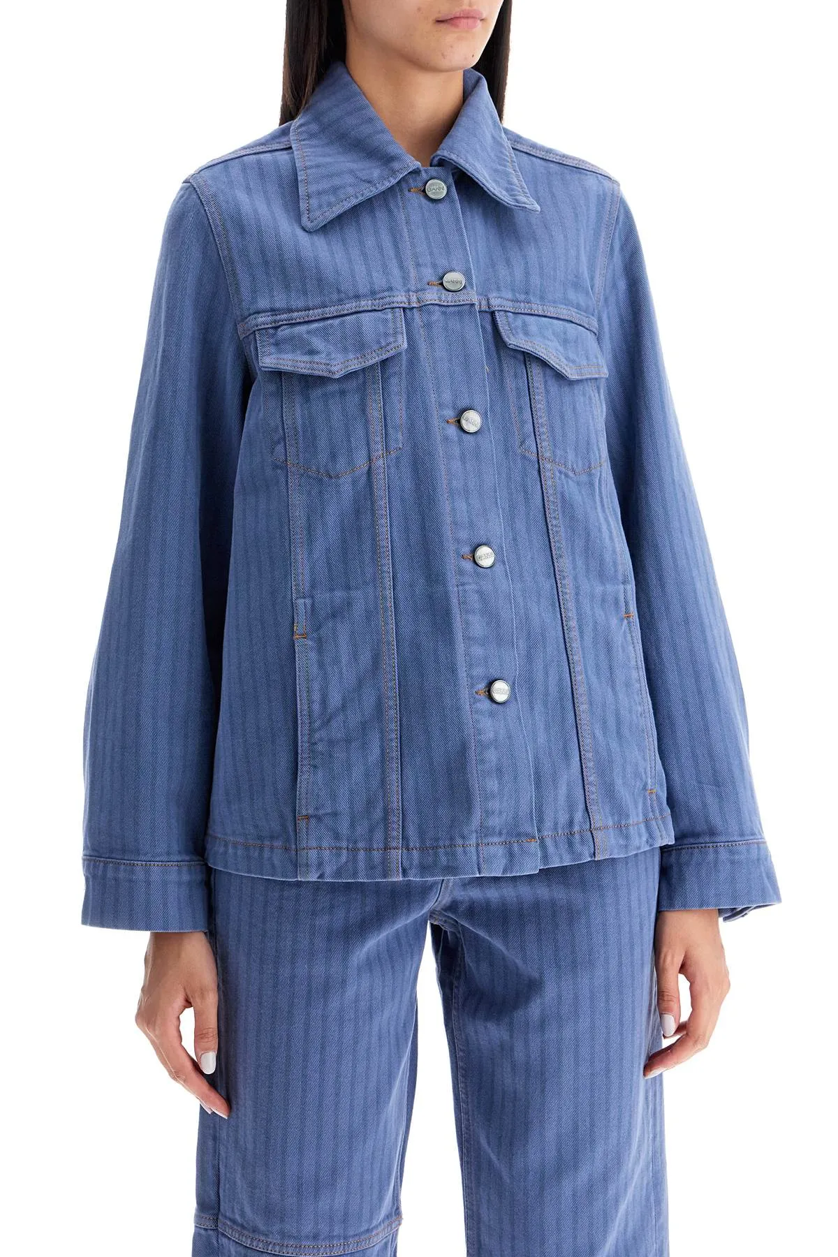 striped overdyed denim jacket J1522 COUNTRY BLUE