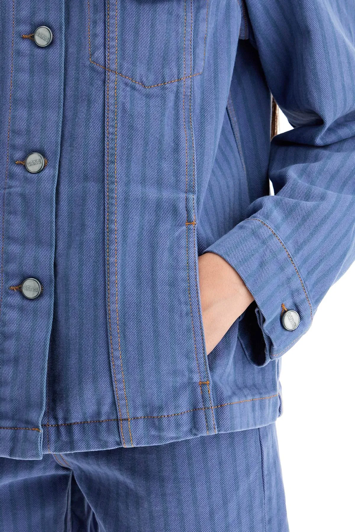 striped overdyed denim jacket J1522 COUNTRY BLUE