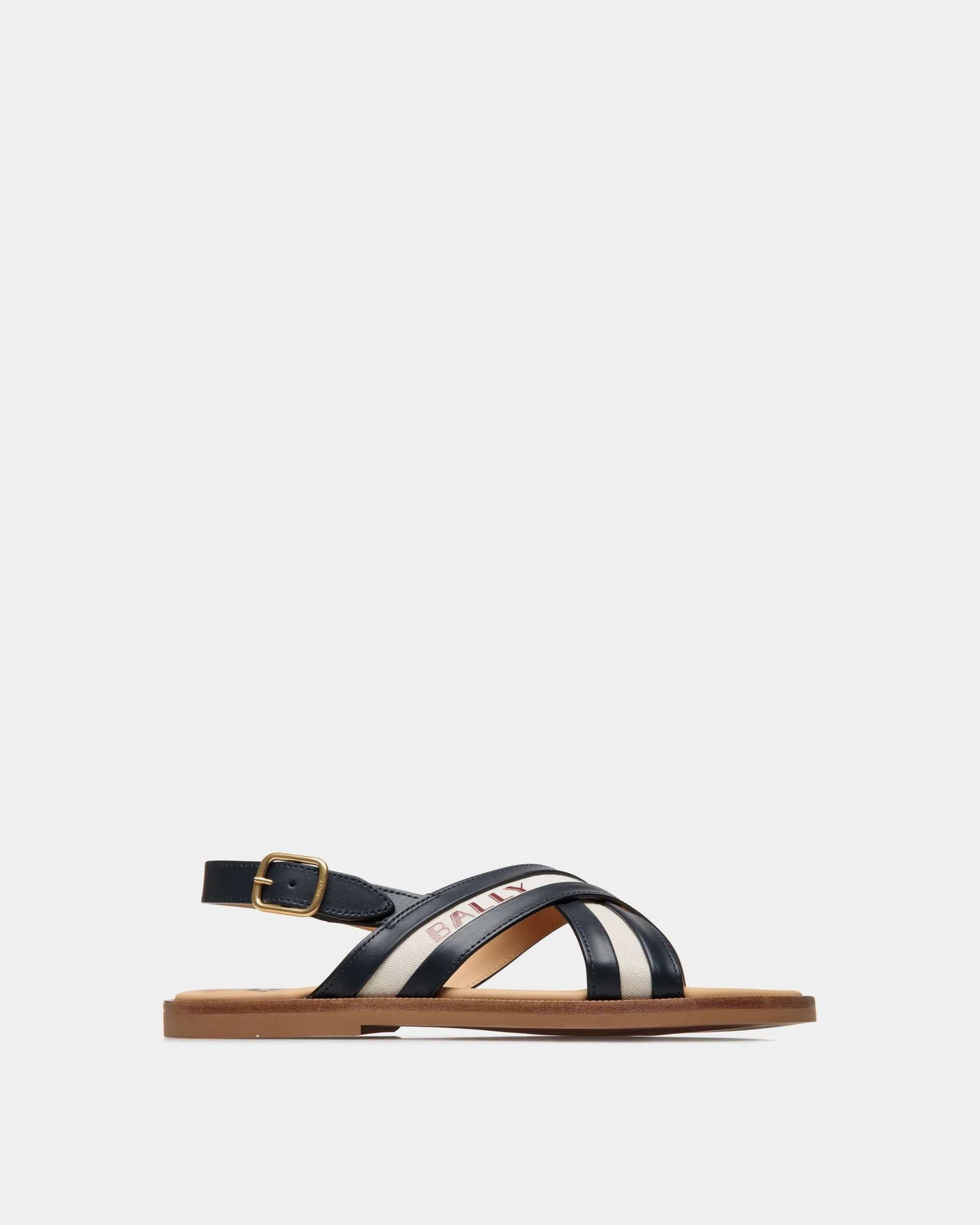 Summer Capsule Sandal In Navy Blue And Natural Leather And Canvas 