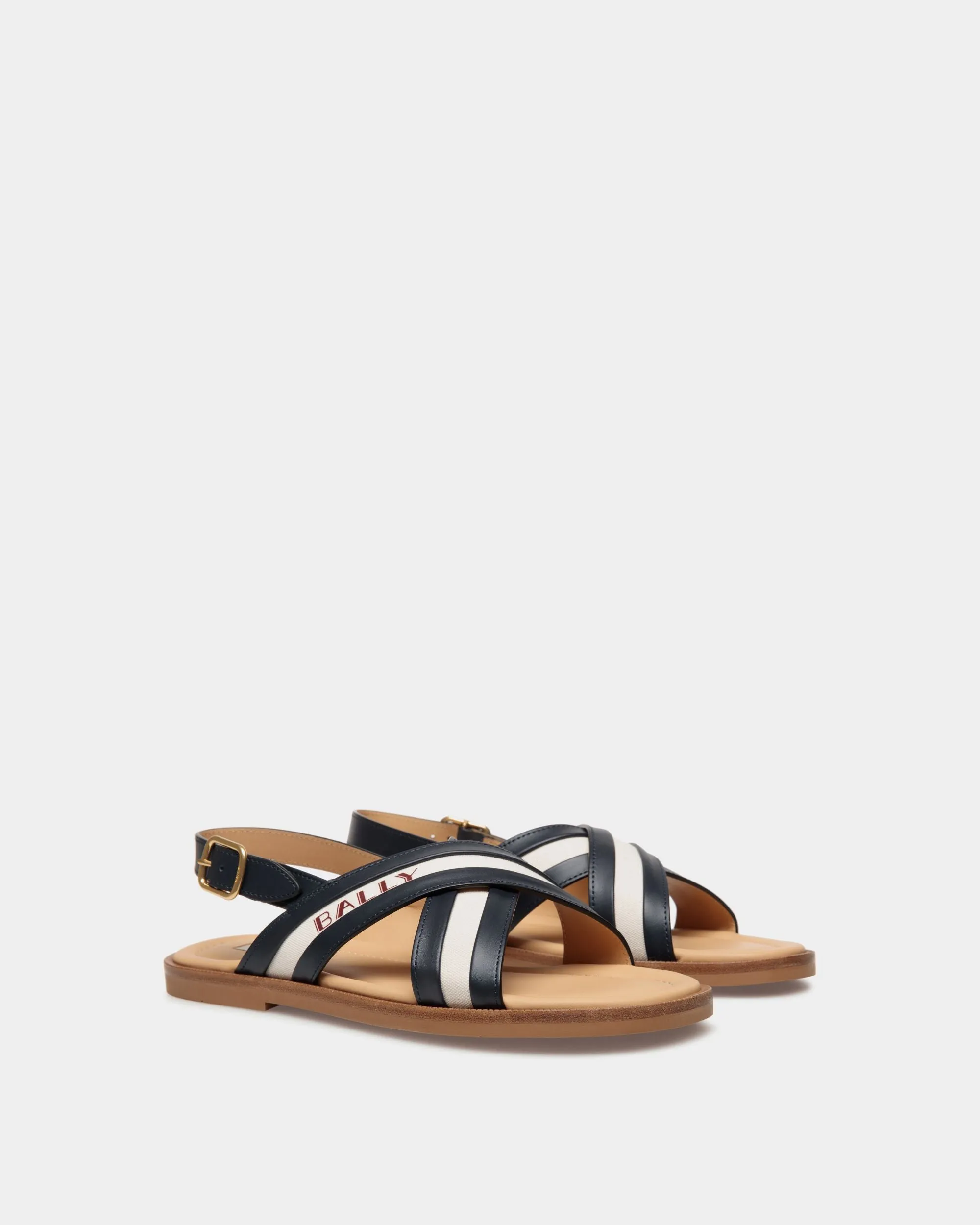 Summer Capsule Sandal In Navy Blue And Natural Leather And Canvas 