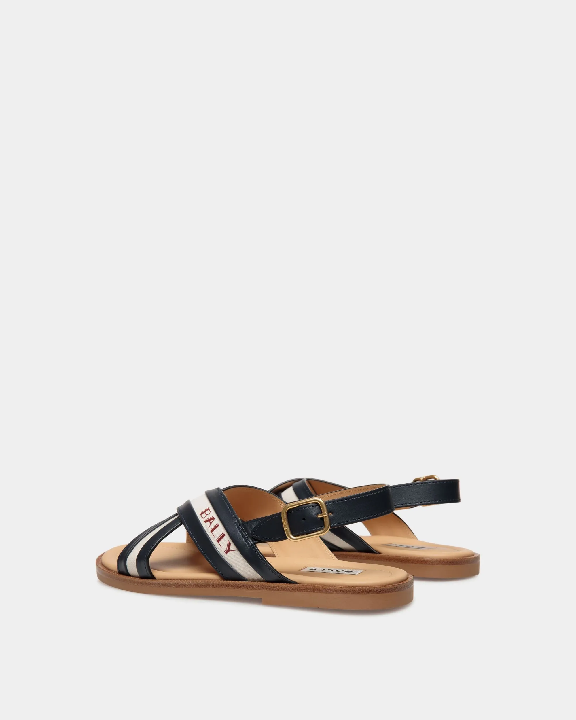 Summer Capsule Sandal In Navy Blue And Natural Leather And Canvas 