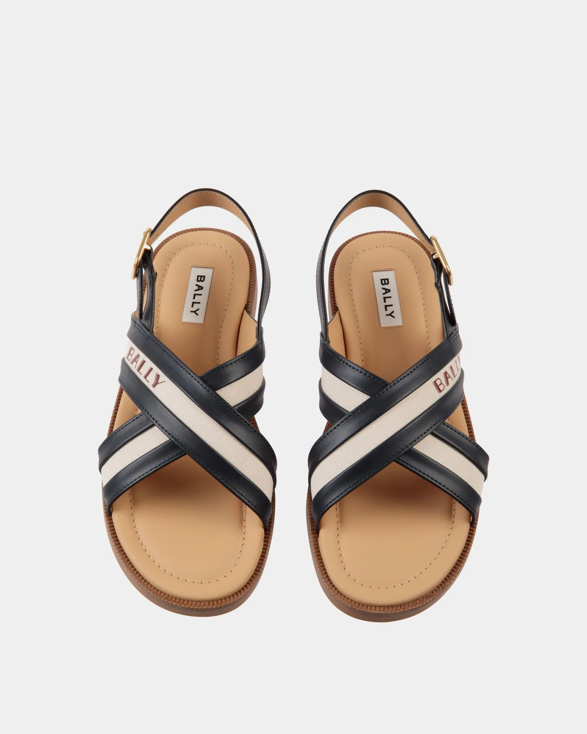 Summer Capsule Sandal In Navy Blue And Natural Leather And Canvas 