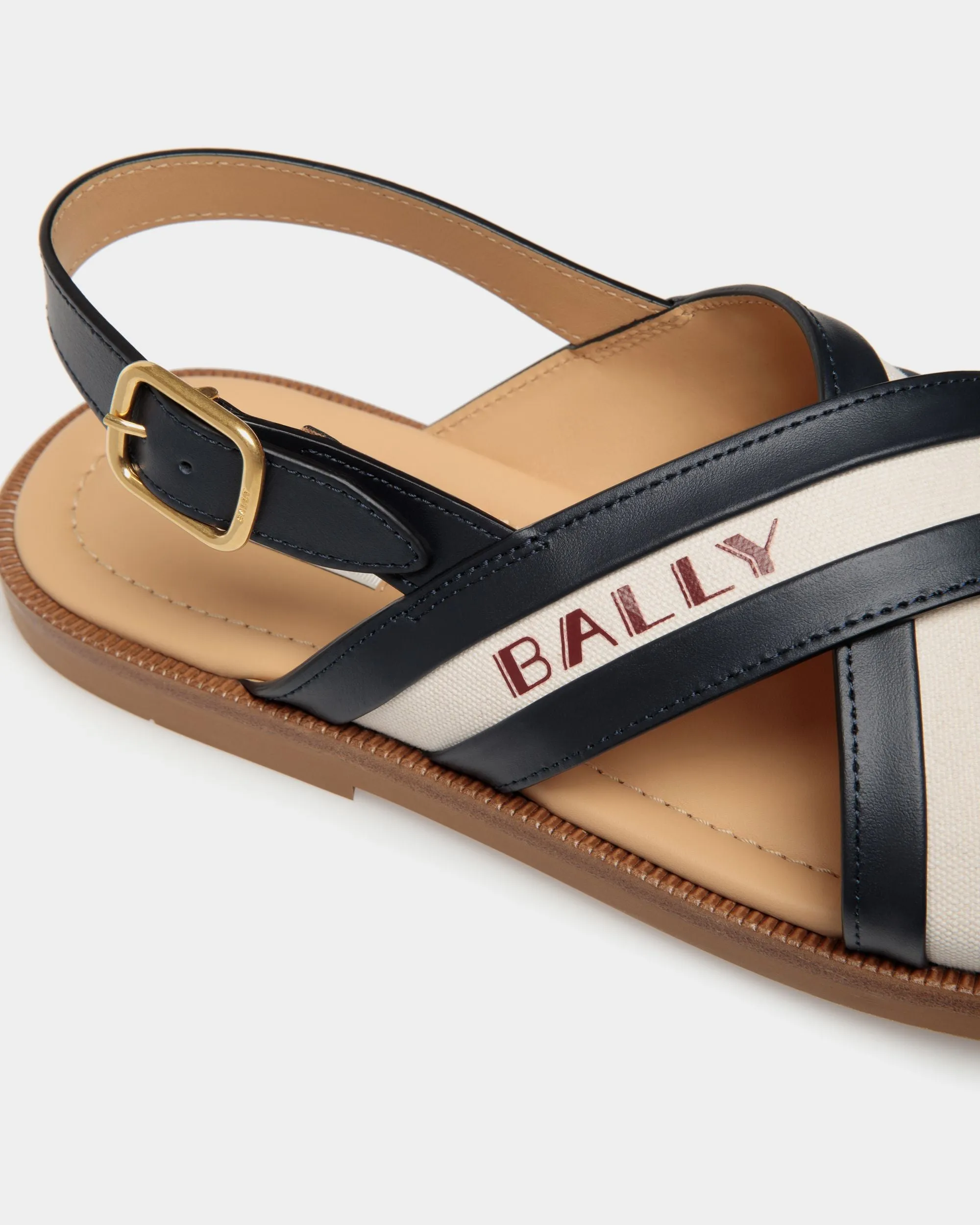 Summer Capsule Sandal In Navy Blue And Natural Leather And Canvas 