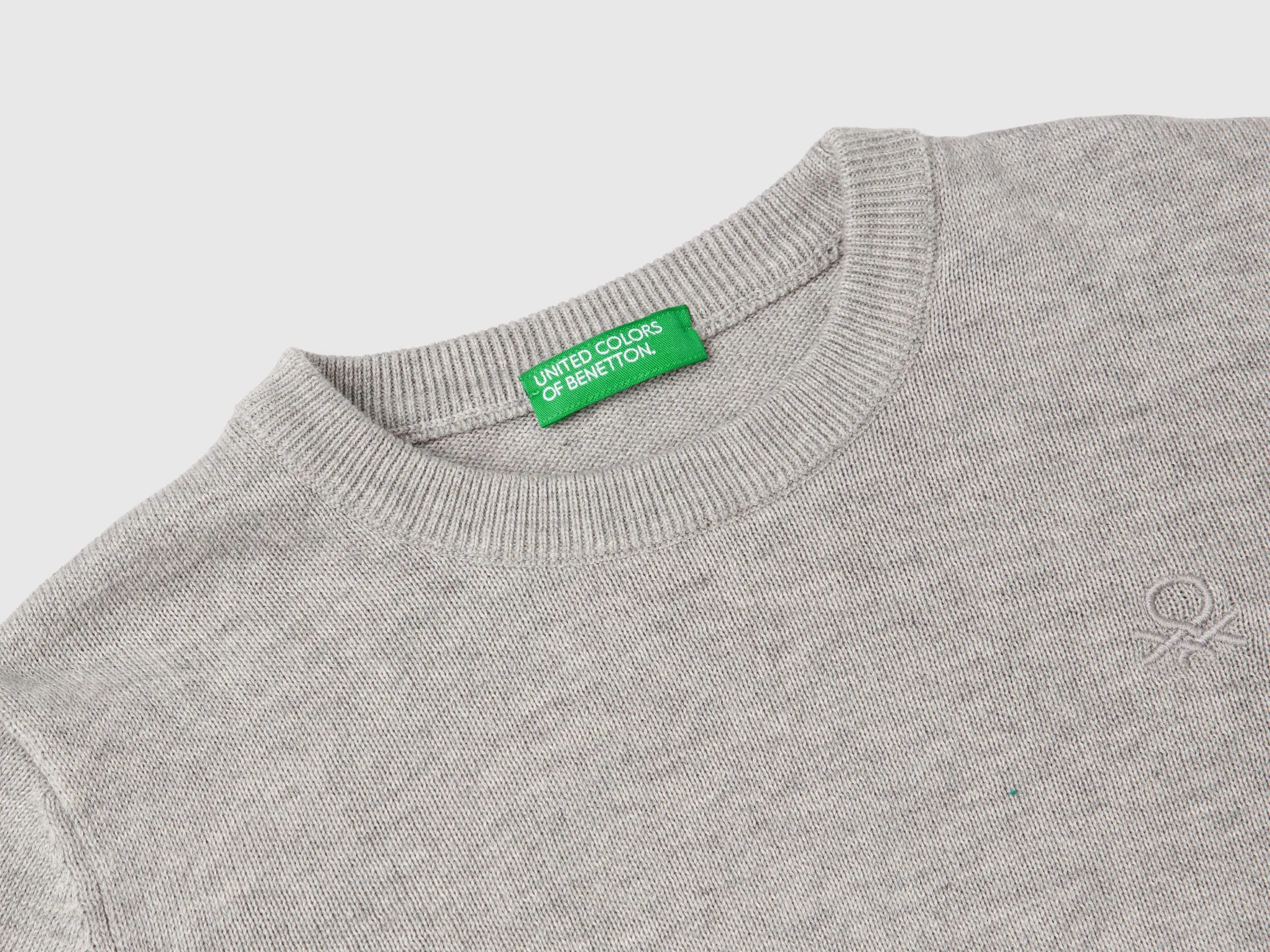 Sweater in pure cotton with logo - Light Gray | Benetton