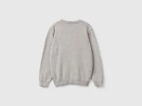 Sweater in pure cotton with logo - Light Gray | Benetton