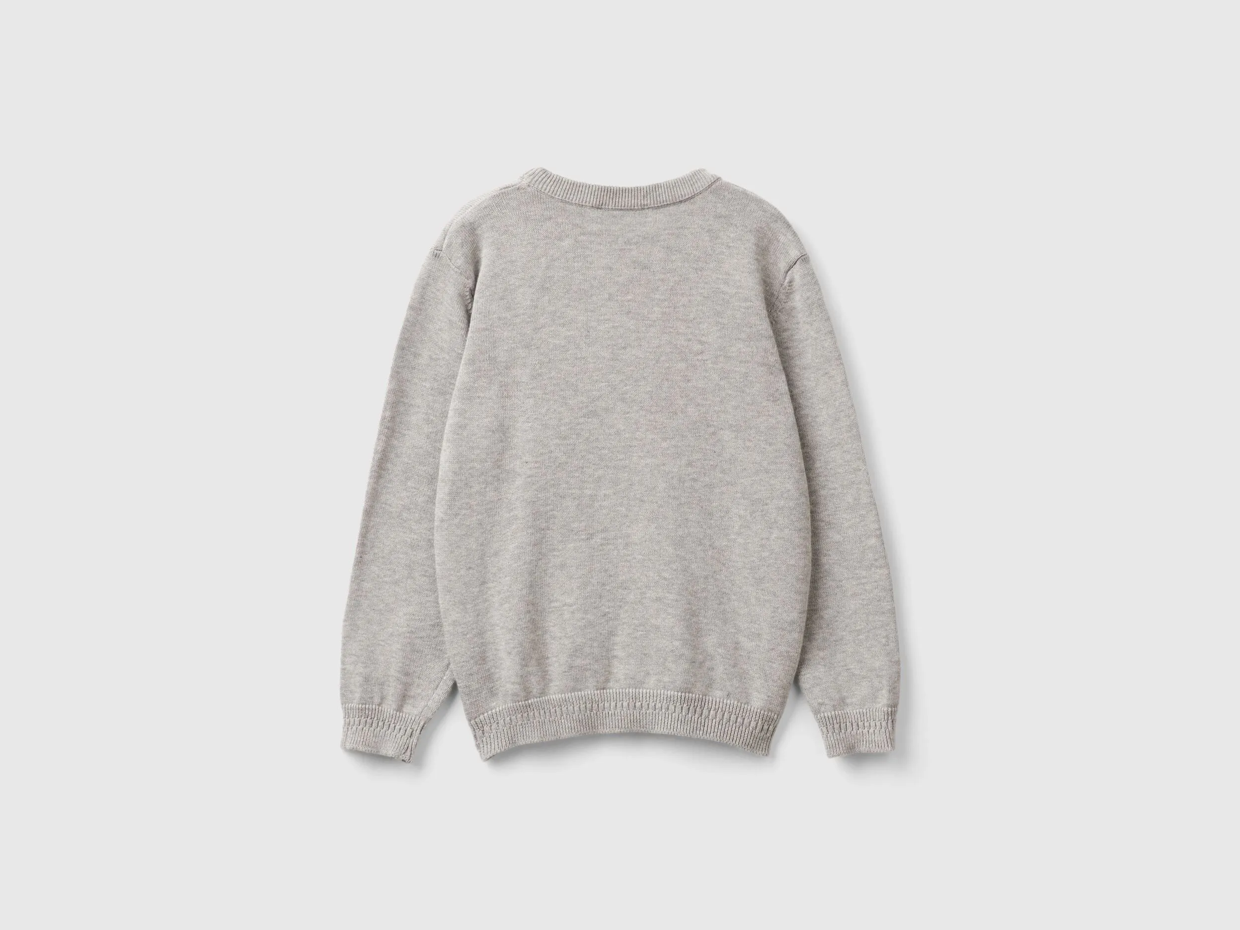 Sweater in pure cotton with logo - Light Gray | Benetton