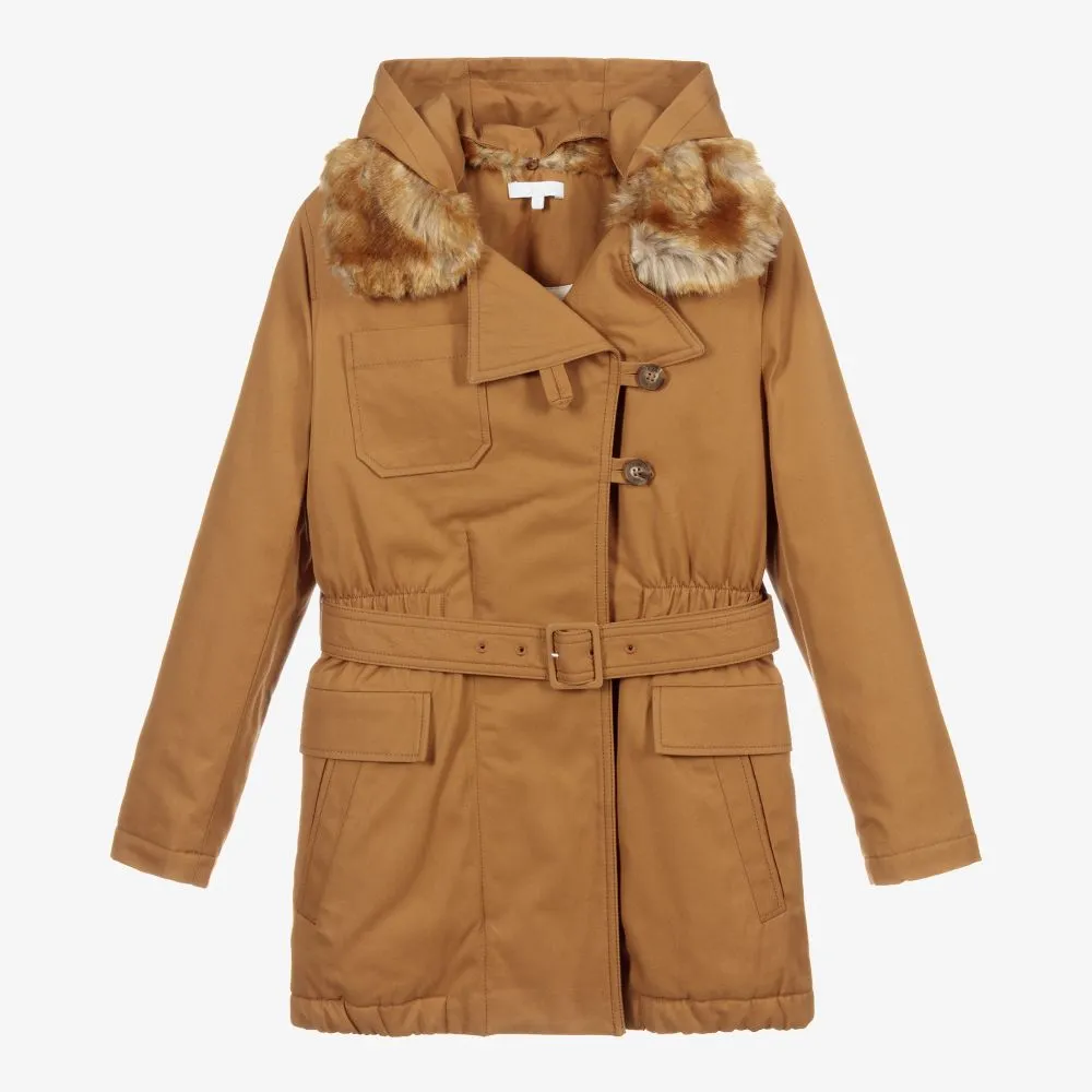 Teen Brown Cotton Belted Coat