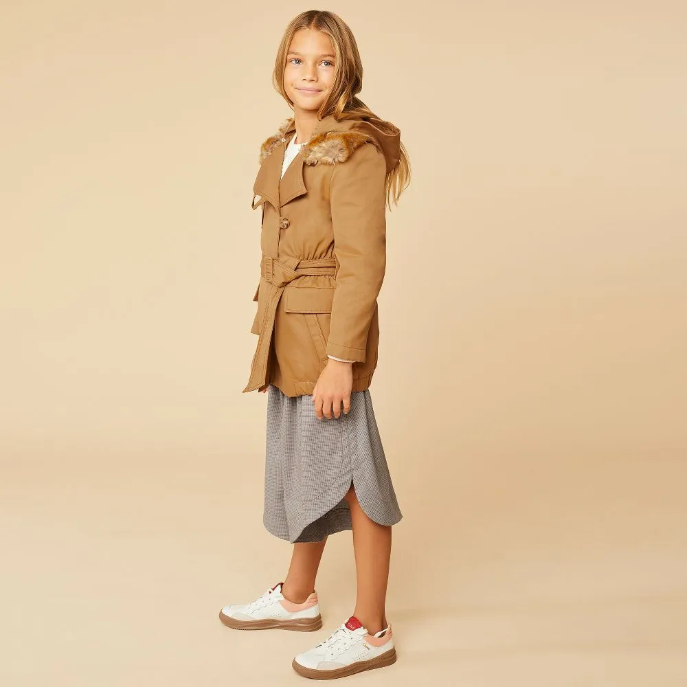 Teen Brown Cotton Belted Coat