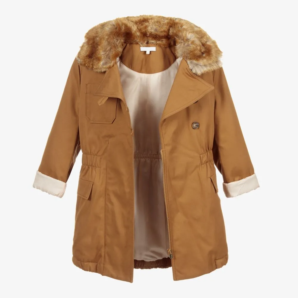 Teen Brown Cotton Belted Coat