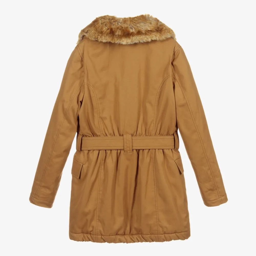 Teen Brown Cotton Belted Coat