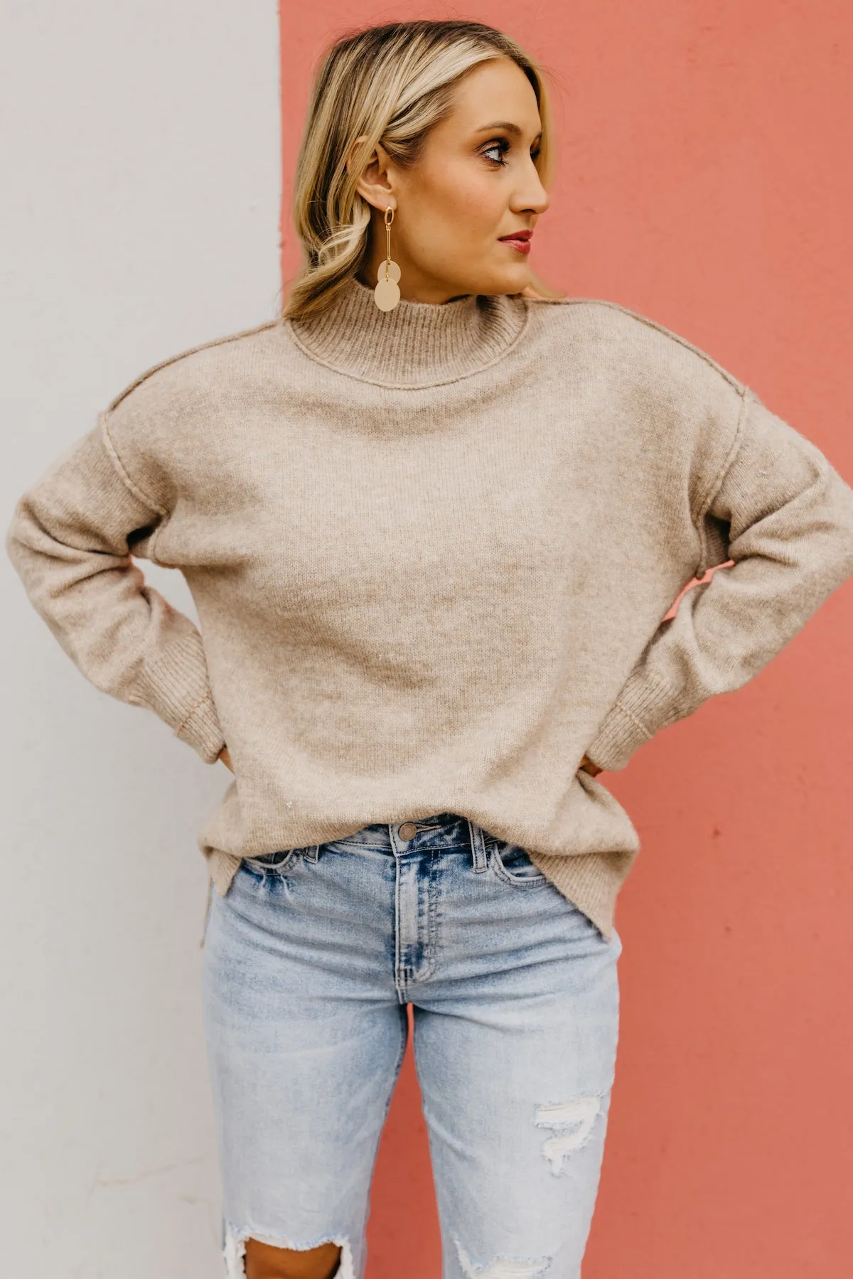 The Ayden Mock Neck Reverse Seam Sweater