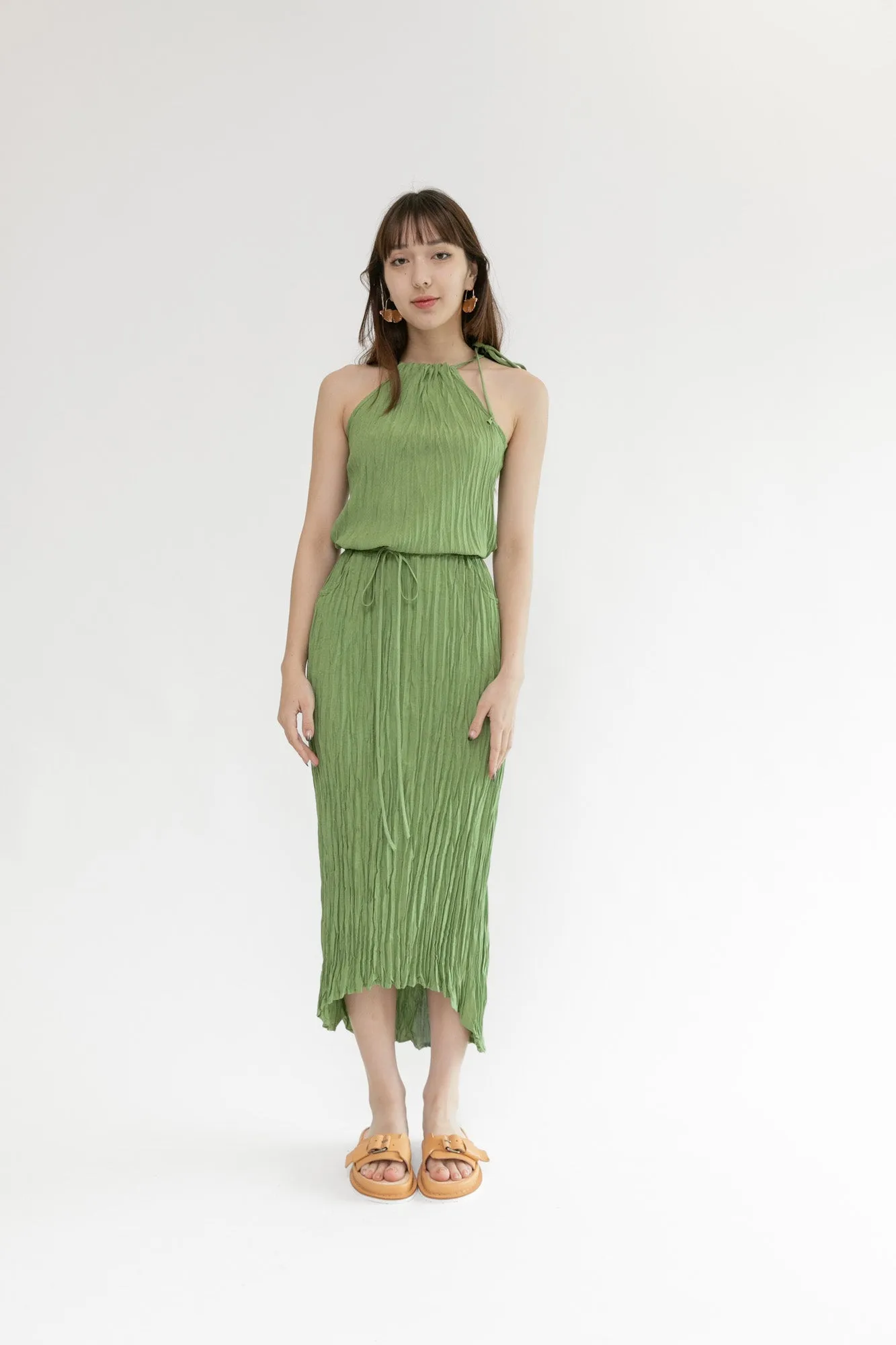 Twisted Maxi Halter Dress | Matcha