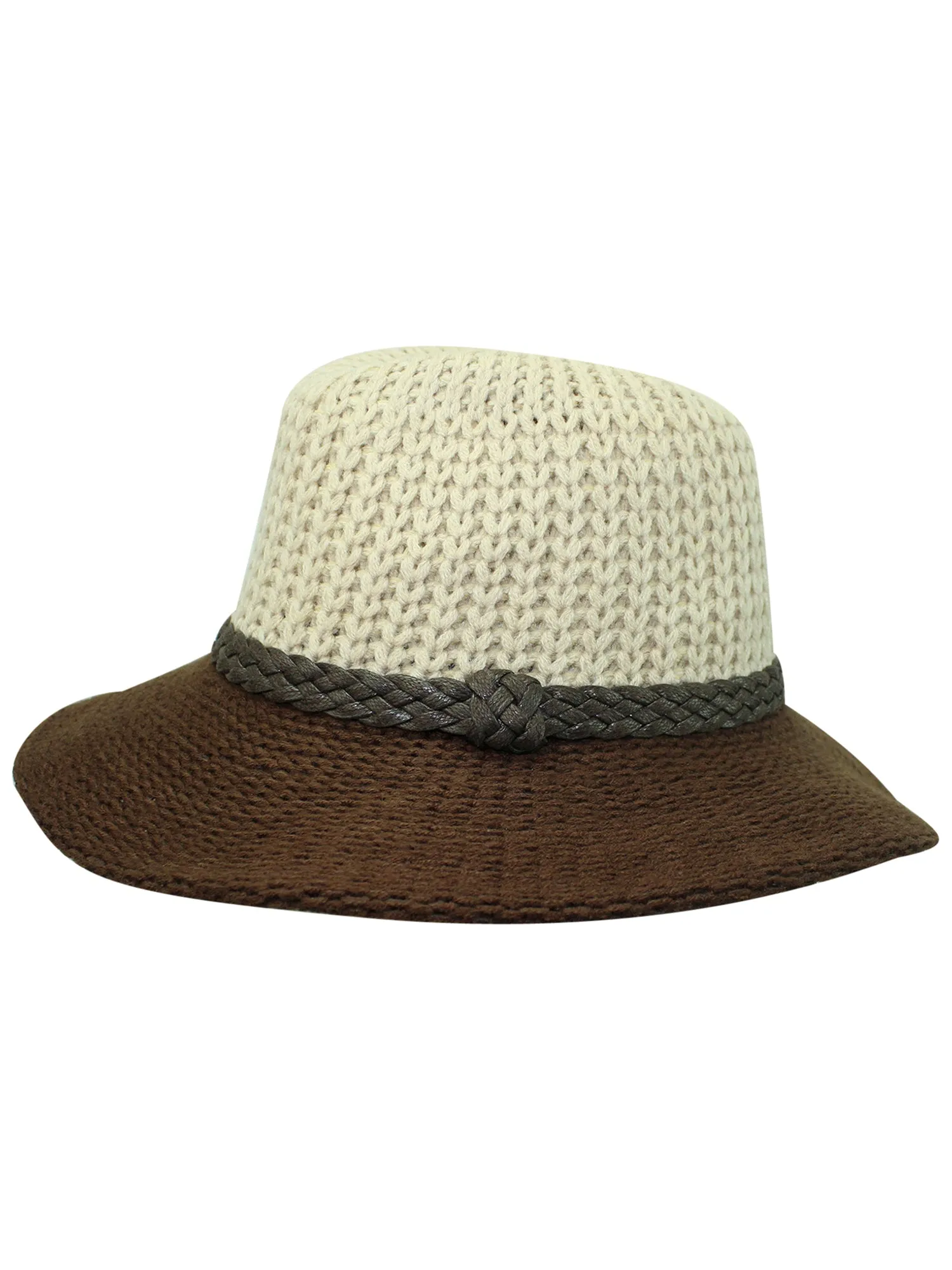 Two-Tone Beige & Brown Knit Fedora Hat