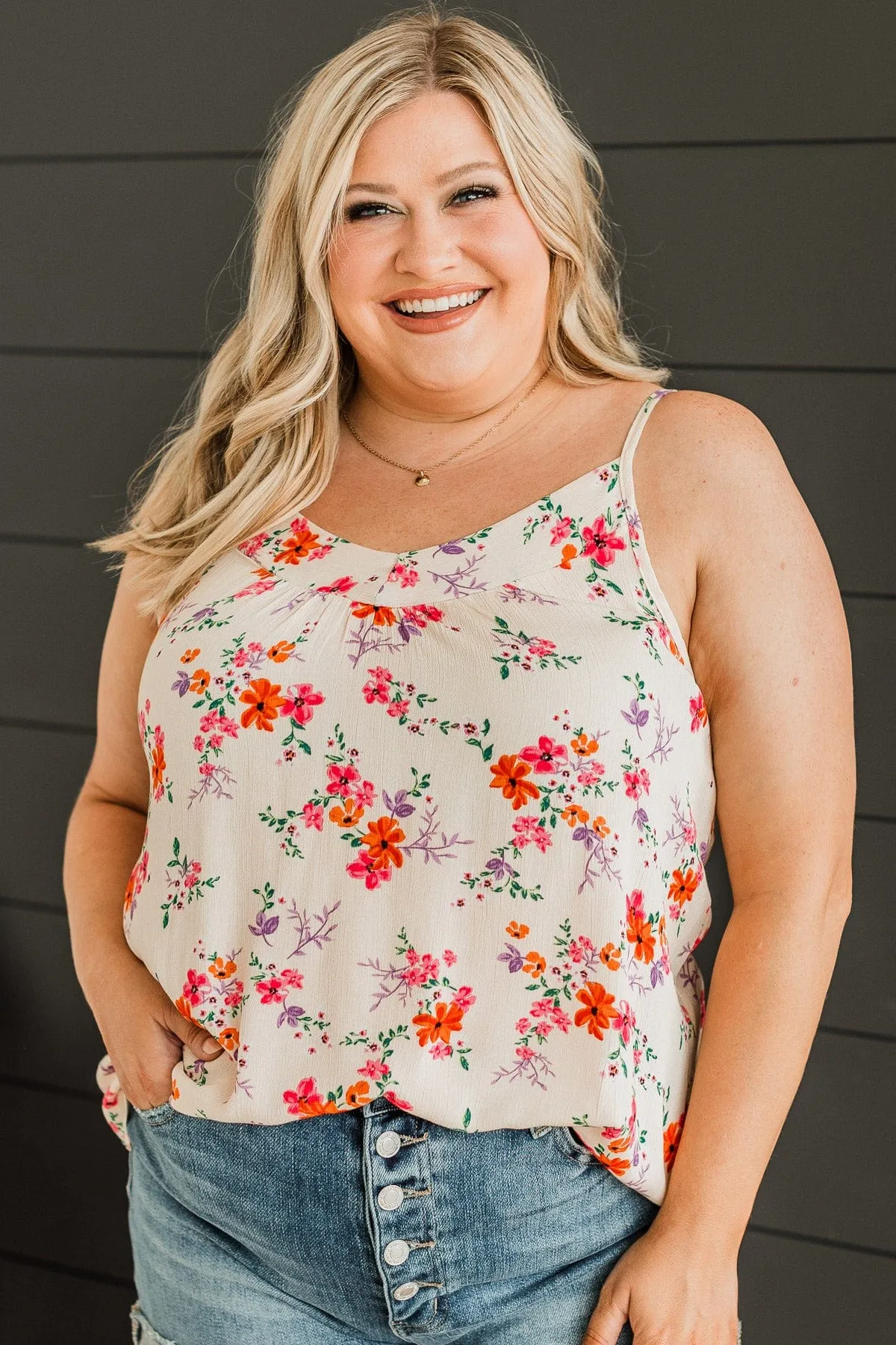 Up For Fun Floral Tank Top- Ivory