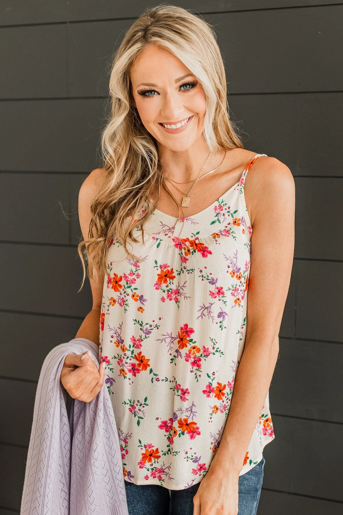 Up For Fun Floral Tank Top- Ivory