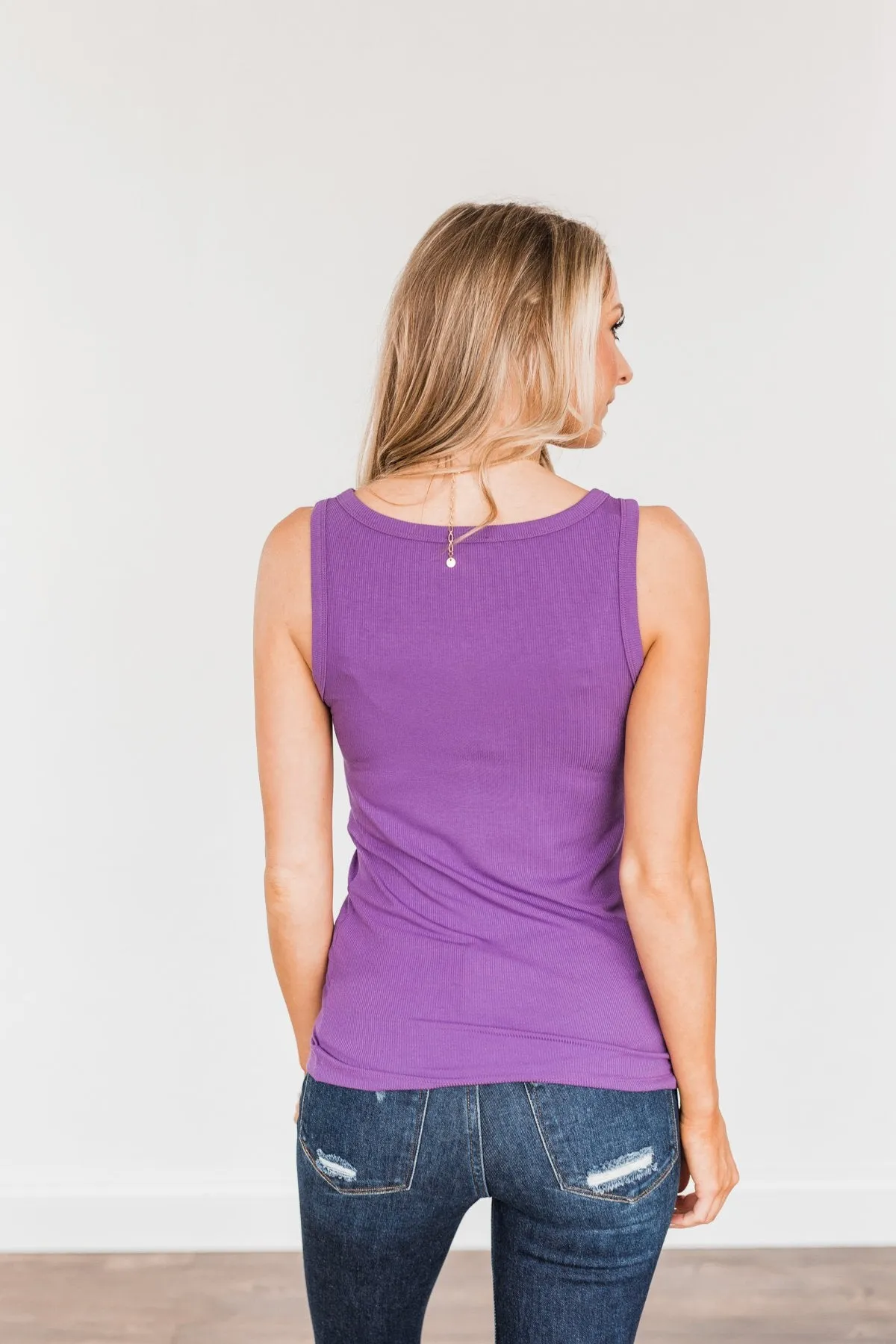 Uplifting Spirits Button Henley Tank Top- Purple