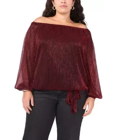 Vince Camuto Women's Plus Size Off the Shoulder Long Sleeve Blouse with Tie