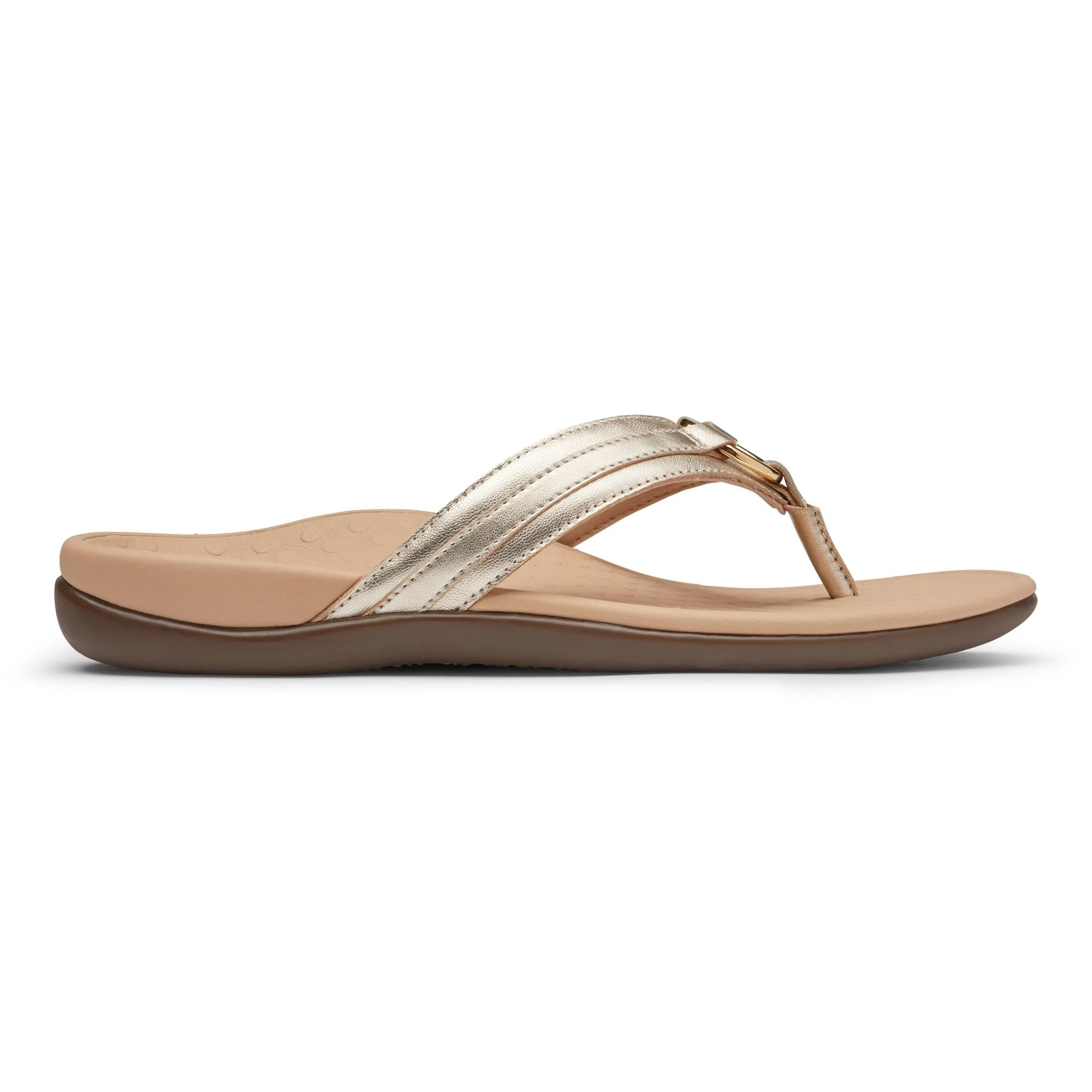 Vionic Womens Tide Aloe Flip Flop Sandal- Champagne Leather