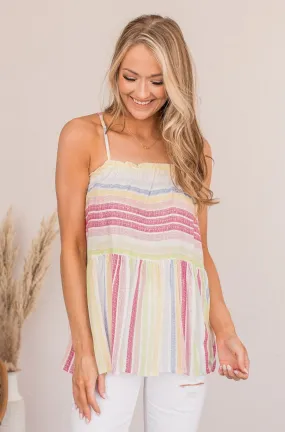 Whimsical Heart Striped Babydoll Tank- Pink Multicolor