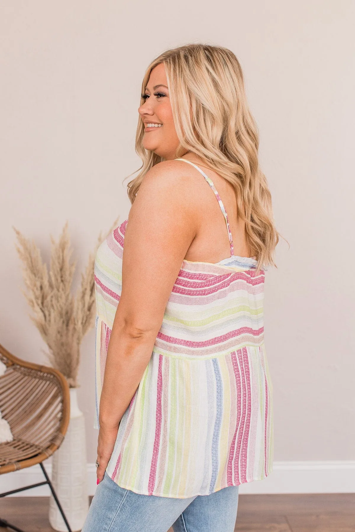 Whimsical Heart Striped Babydoll Tank- Pink Multicolor