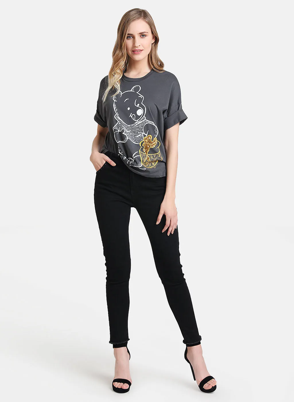 Winnie The Poo Disney Print & Sequin T-Shirt