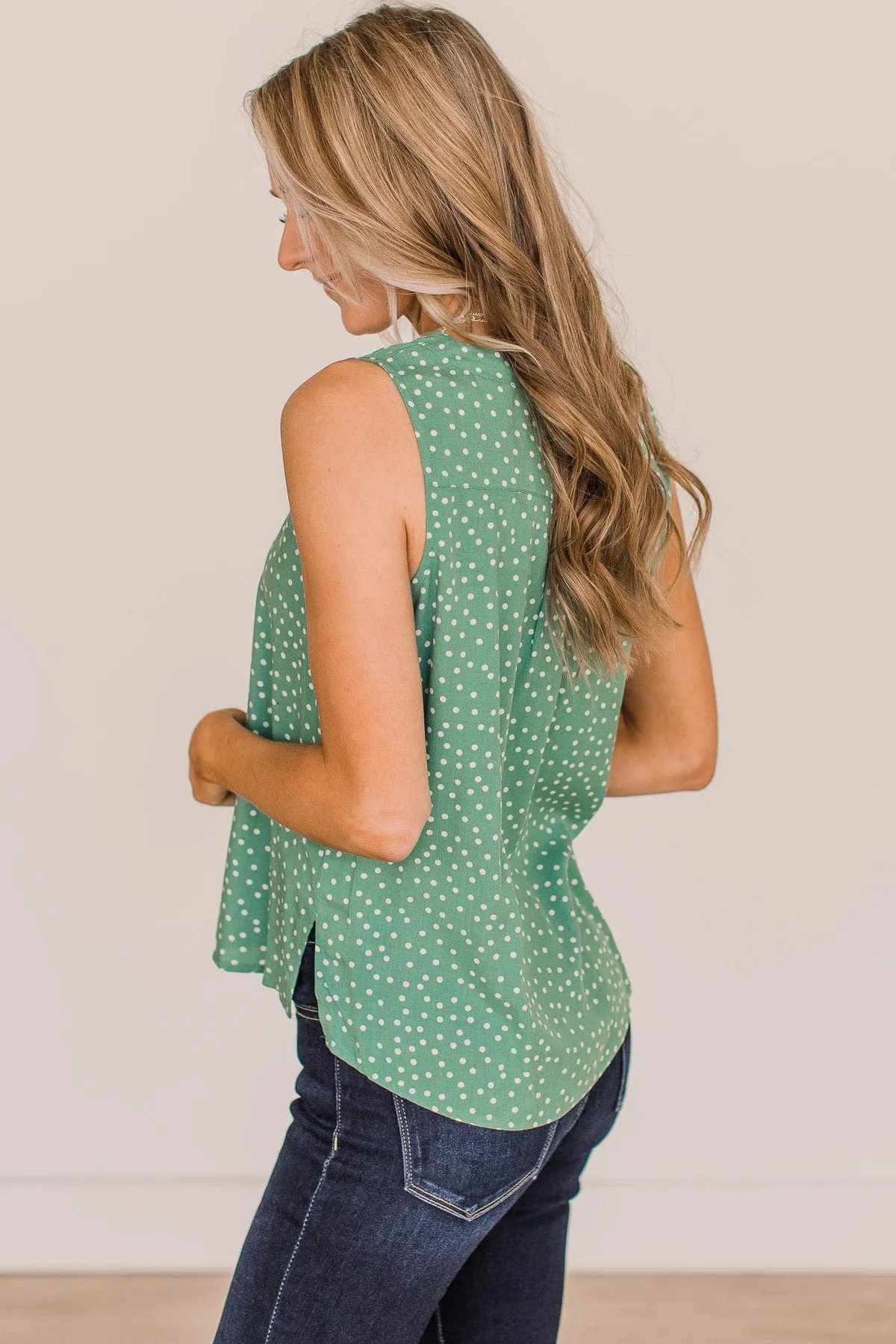 With Confidence Polka Dot Tank Top- Sage