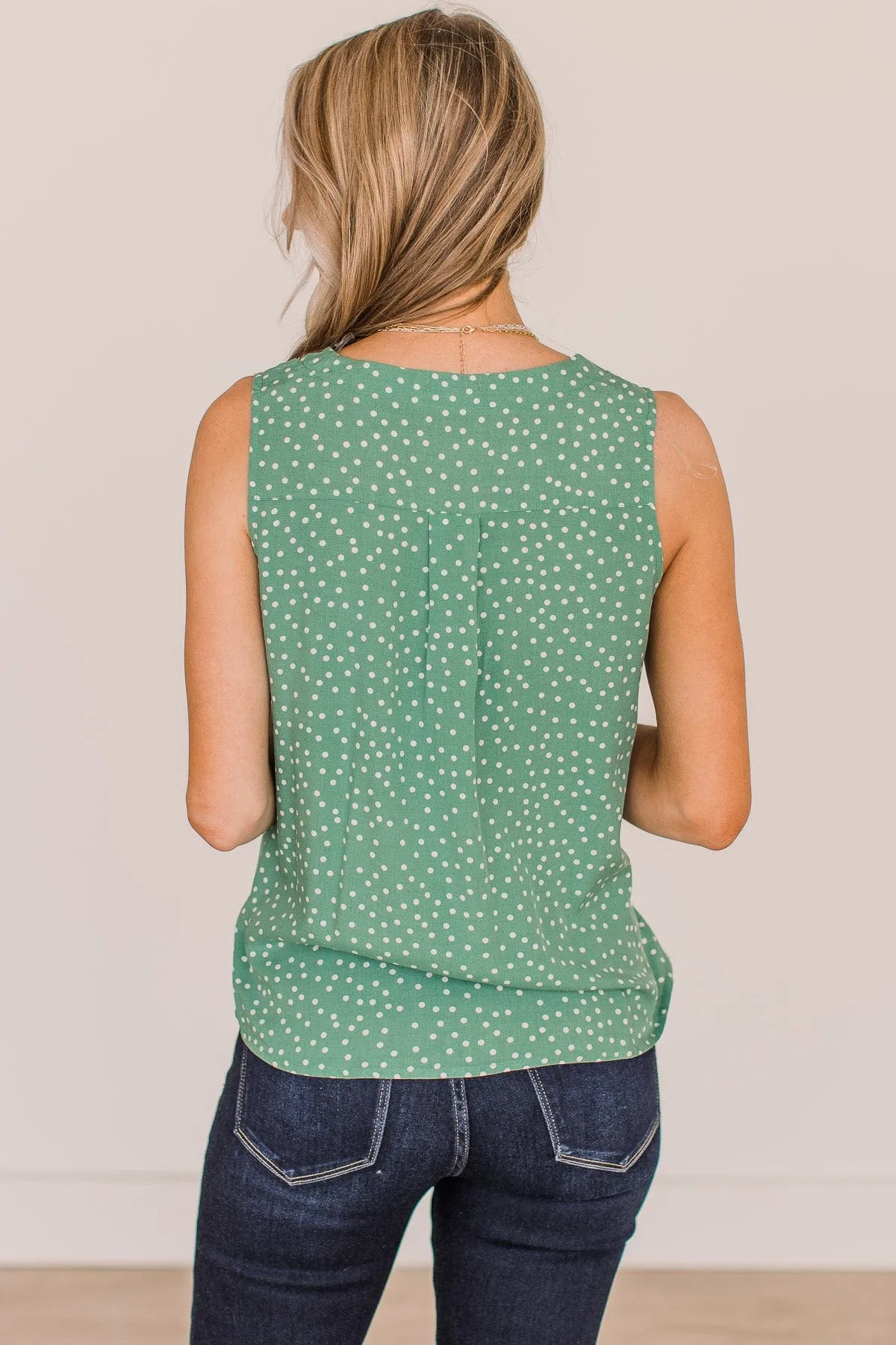 With Confidence Polka Dot Tank Top- Sage