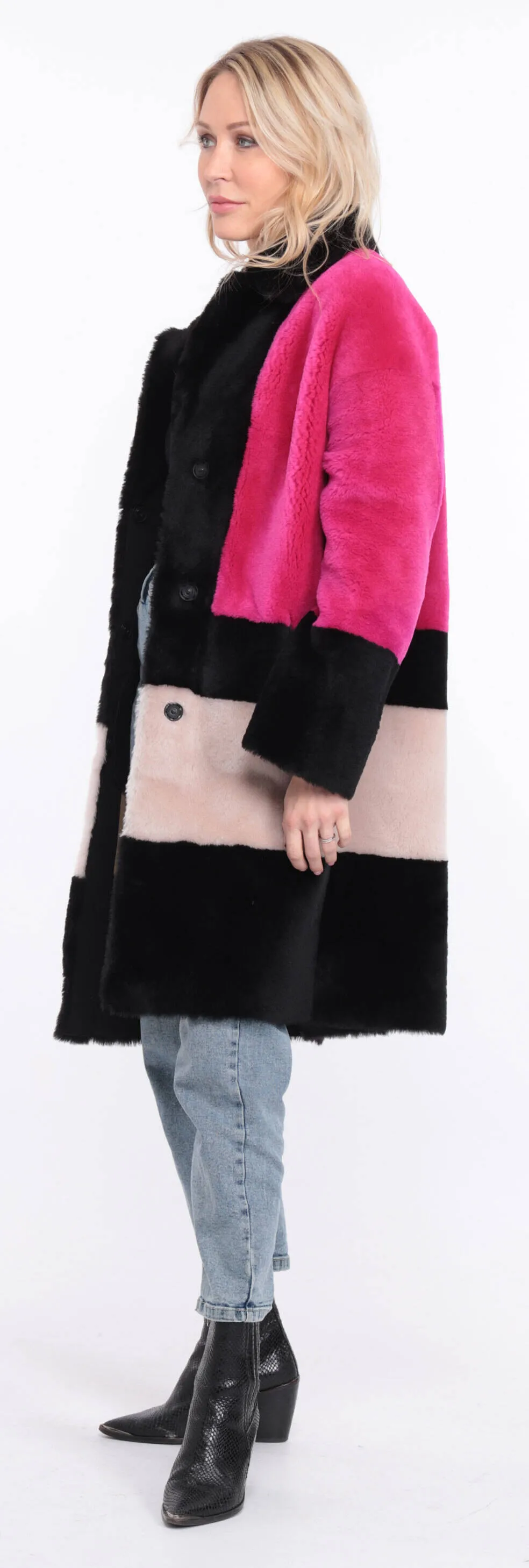 Women's multicolor grena sheepskin coat