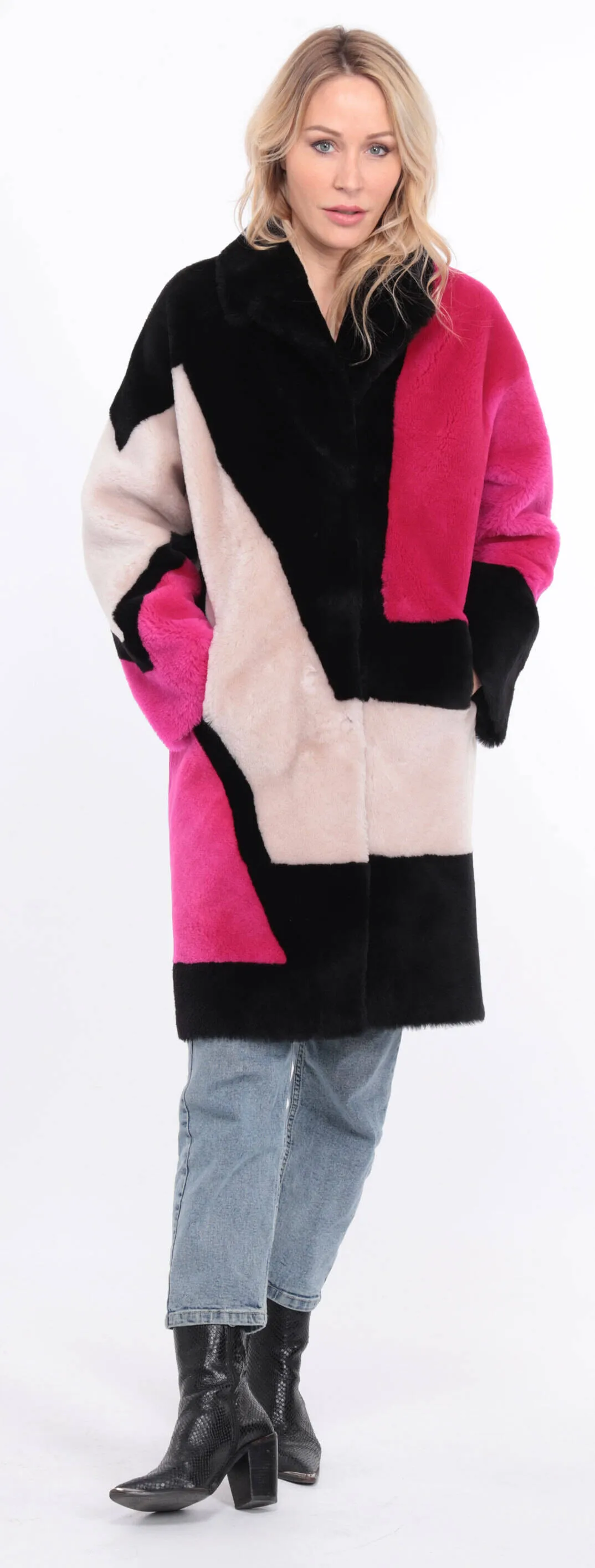 Women's multicolor grena sheepskin coat