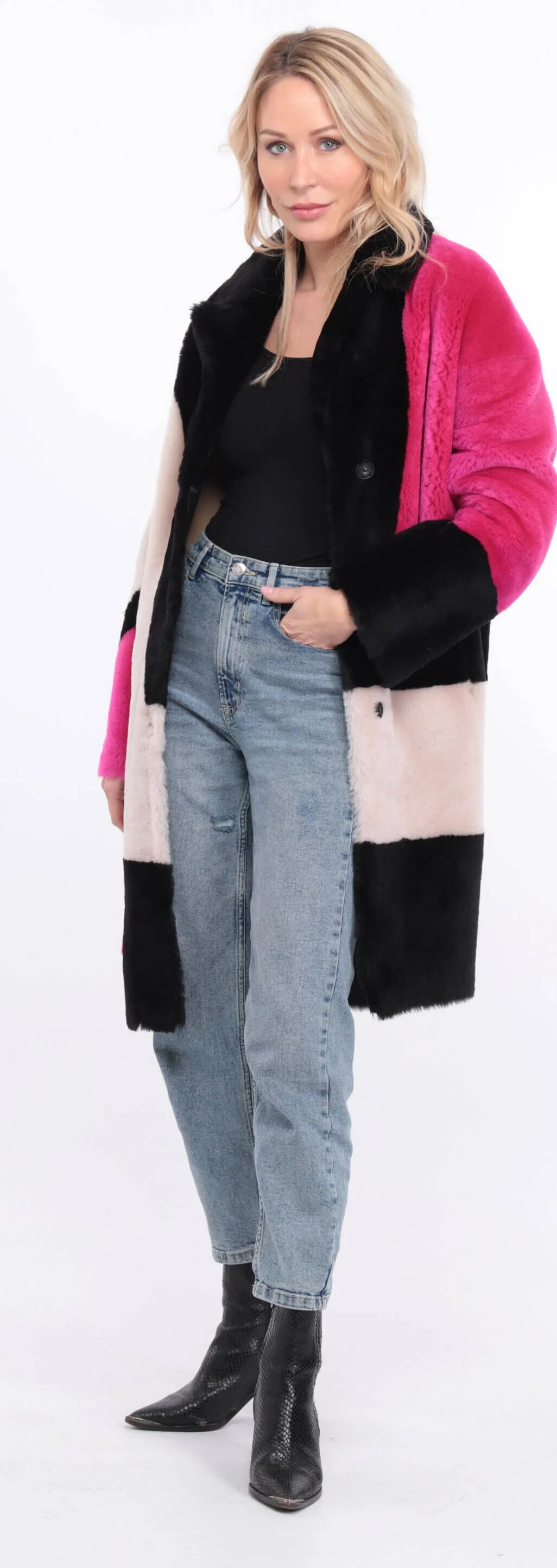 Women's multicolor grena sheepskin coat