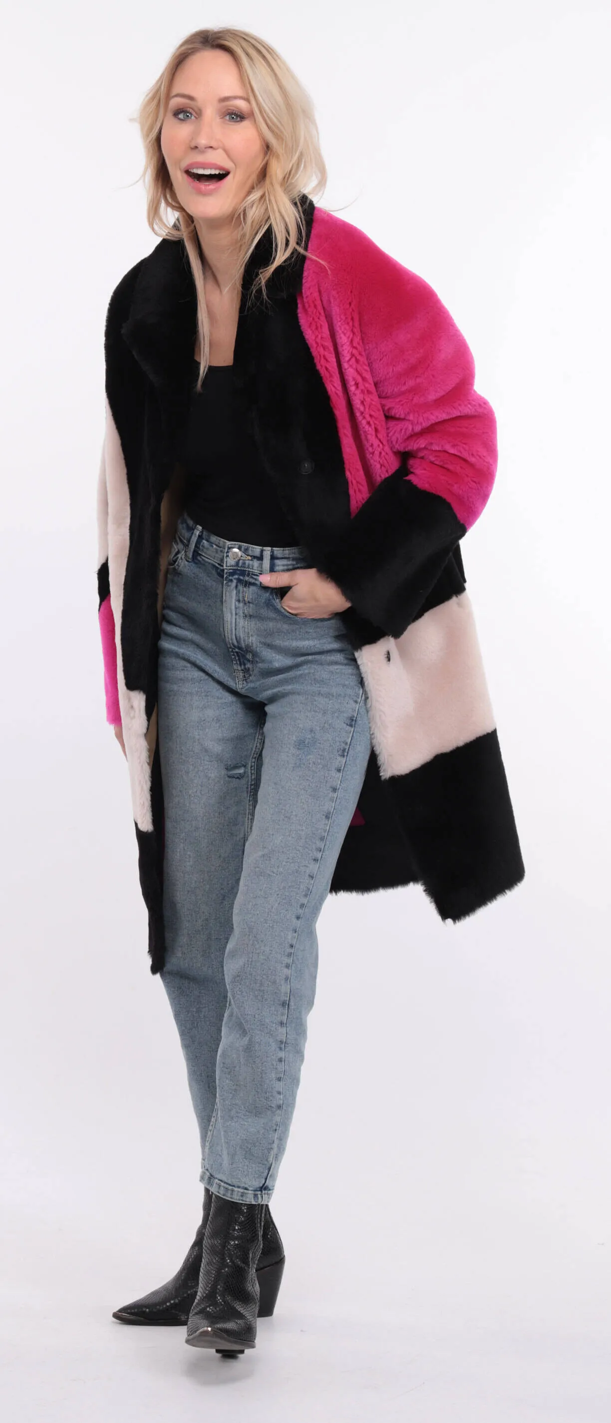 Women's multicolor grena sheepskin coat