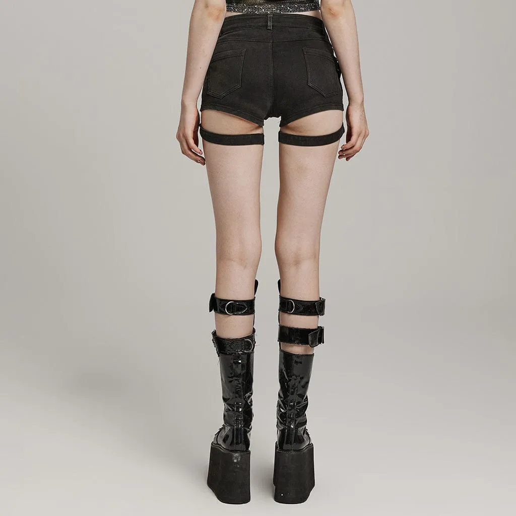 Women's Punk Buckle Slim Fitted Symmetrical Shorts