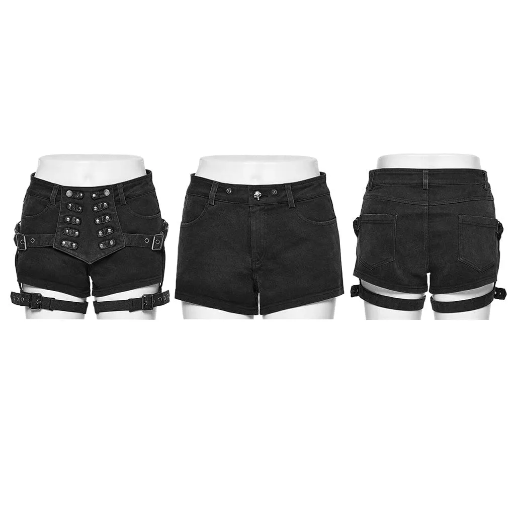 Women's Punk Buckle Slim Fitted Symmetrical Shorts