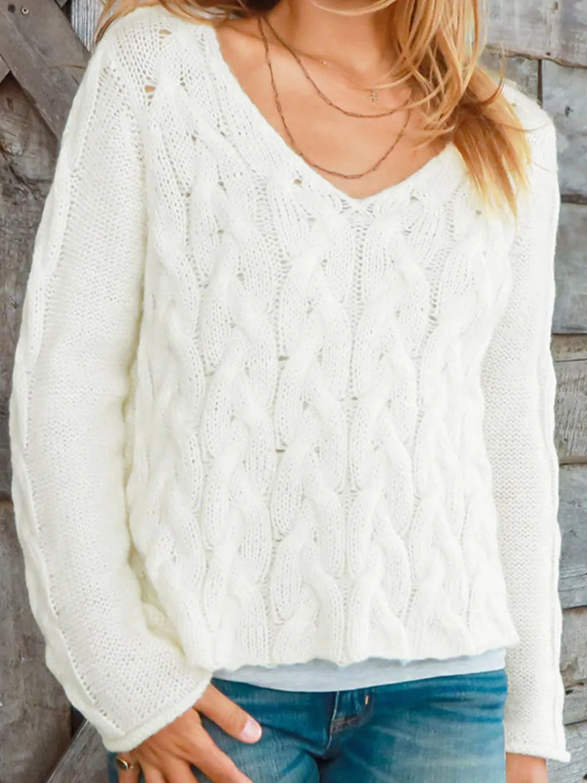 Wooden Ships Cobblestone V Sweater in Pure Snow