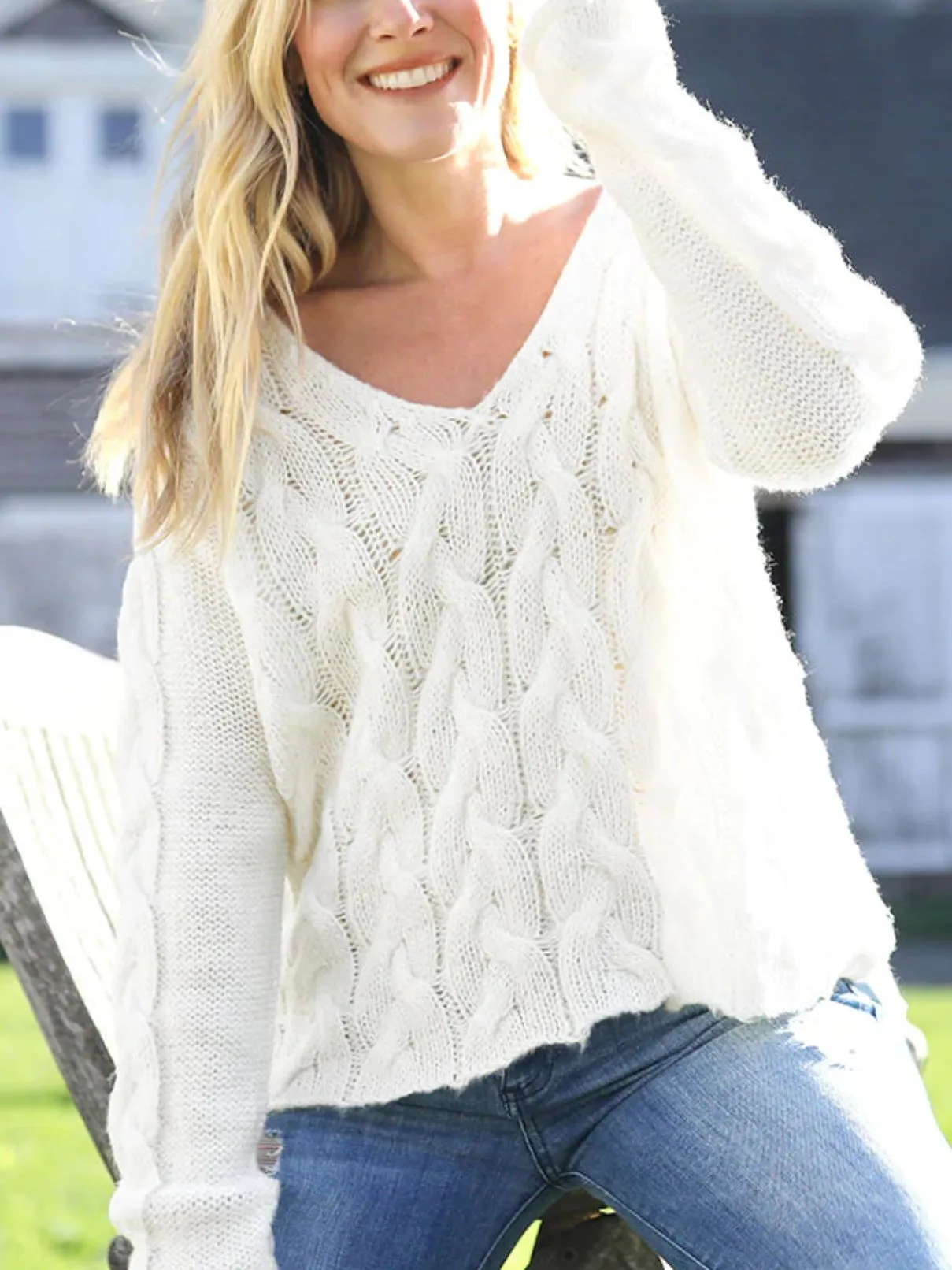 Wooden Ships Cobblestone V Sweater in Pure Snow