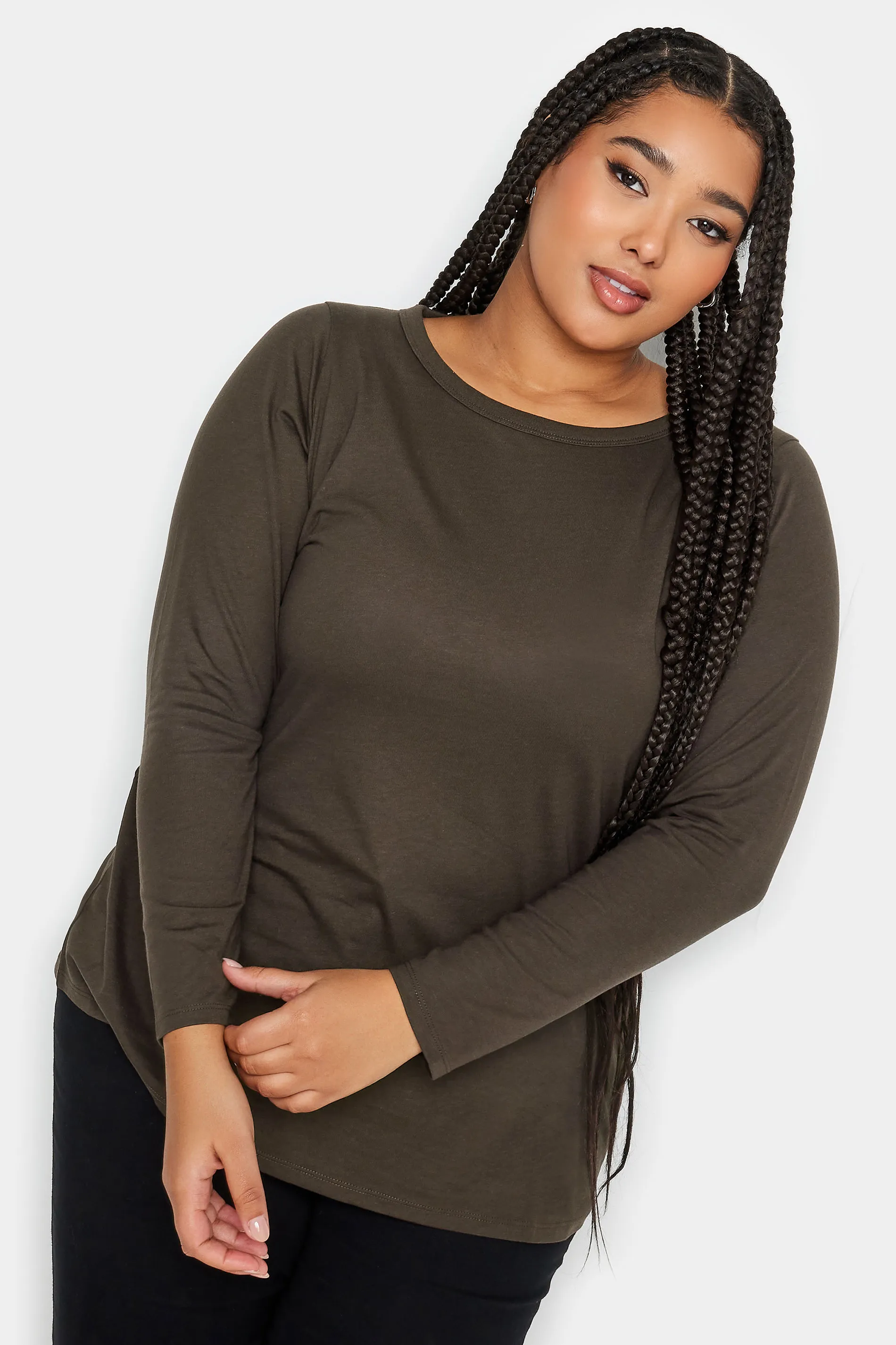 YOURS Curve Brown Long Sleeve Top