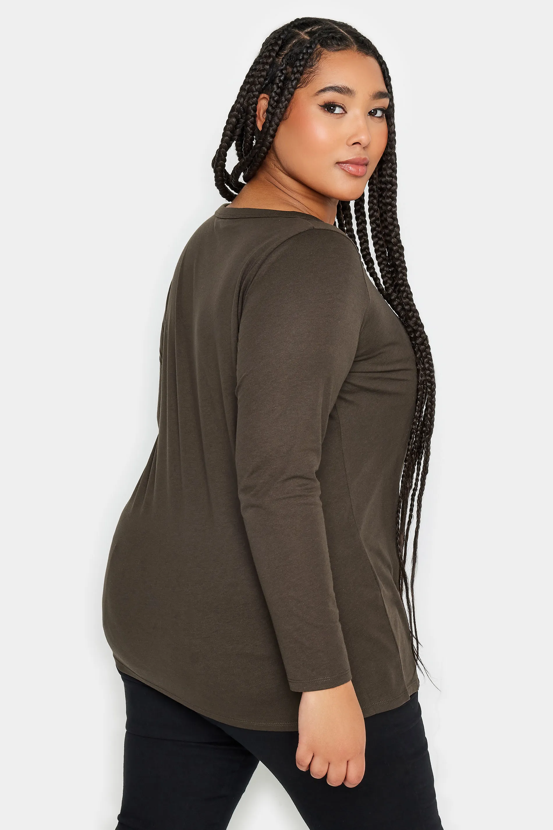 YOURS Curve Brown Long Sleeve Top