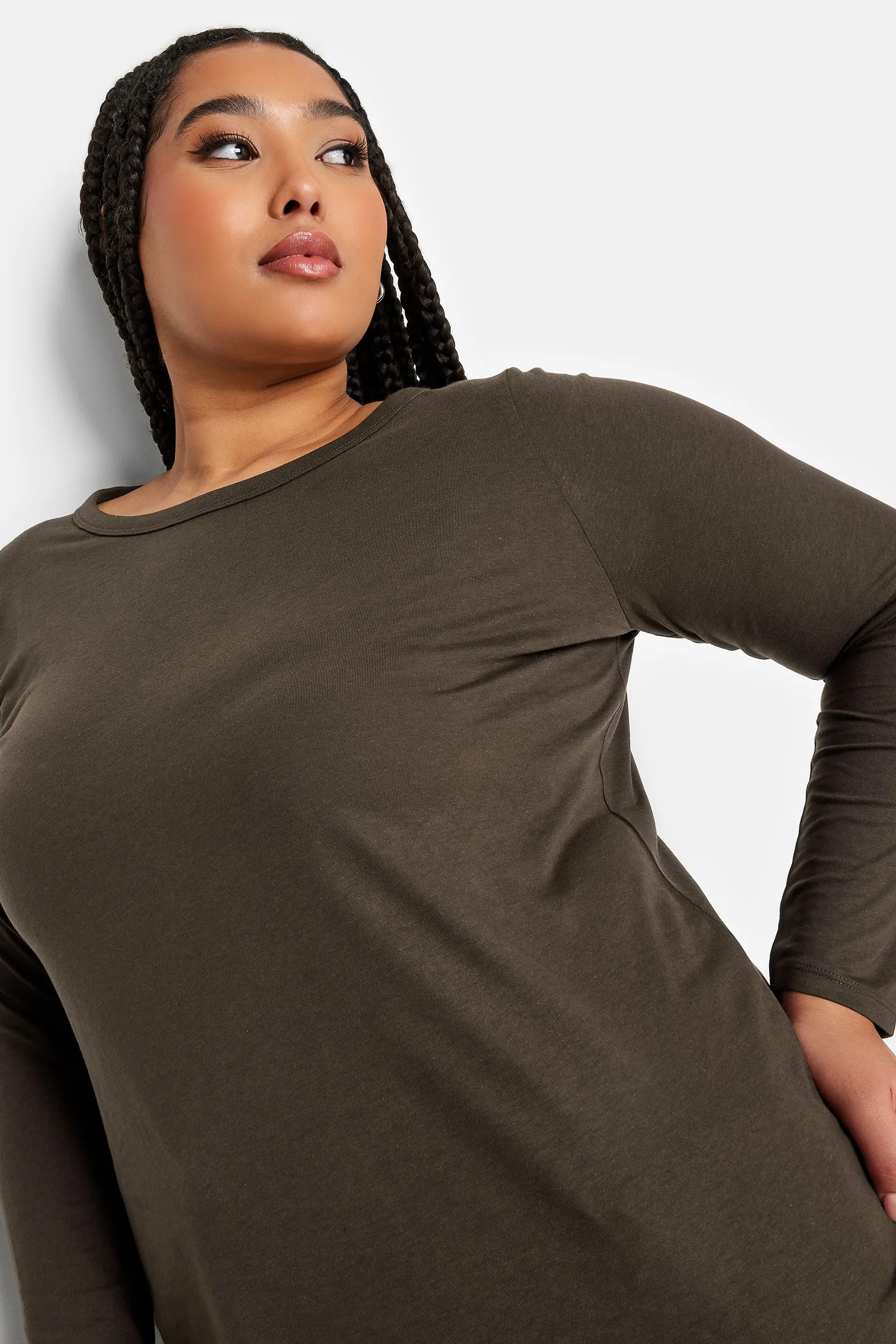 YOURS Curve Brown Long Sleeve Top